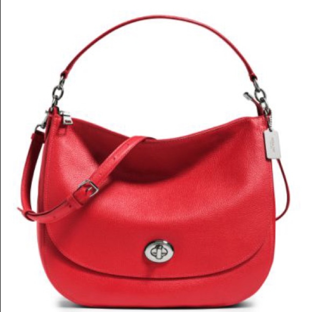Like New Red Coach Turnlock Hobo Crossbody Bag